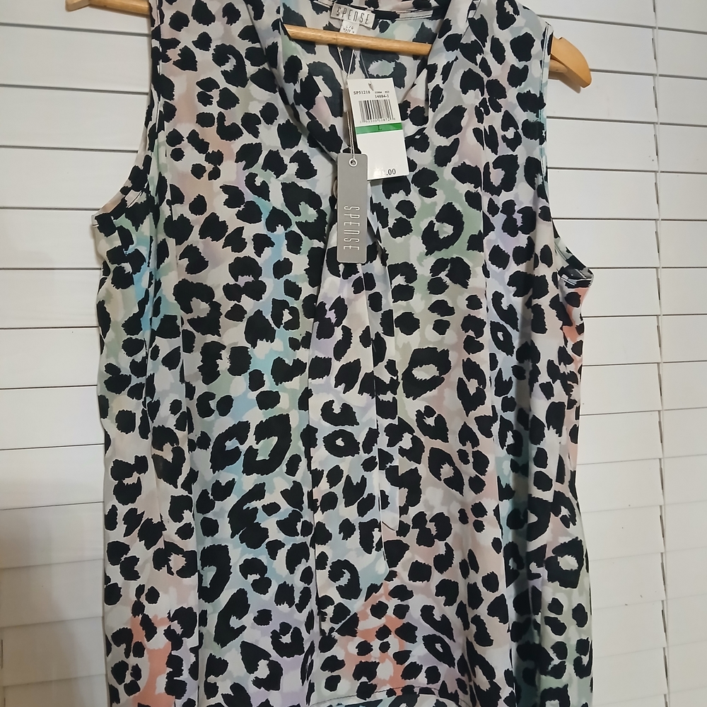 Spense Pastel Multicolor Leopard Print Sleeveless Top - Black Spots